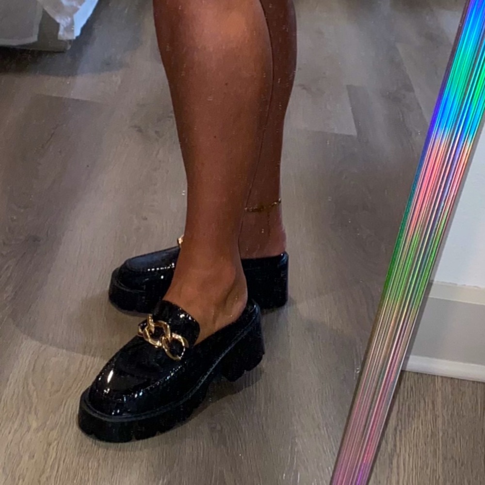 Black platform loafers